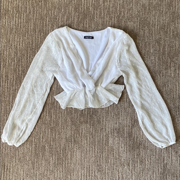Nasty Gal Tops - Nasty Gal White Sheer Cropped Blouse